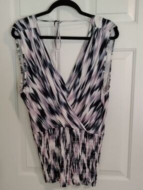 Lane Bryant Striped Sleeveless Top in Black, White & Lilac